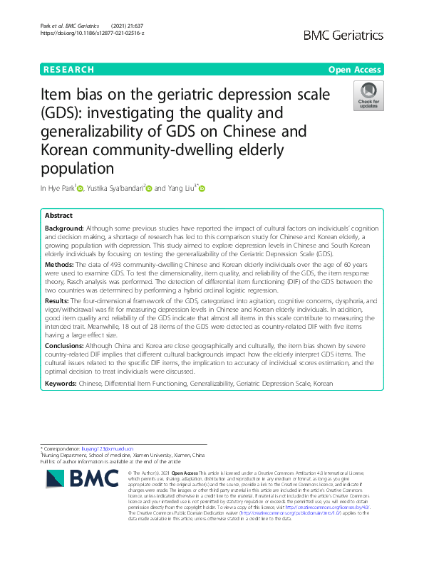(PDF) Item bias on the geriatric depression scale (GDS): investigating ...