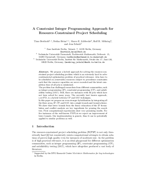 (PDF) A Constraint Integer Programming Approach for Resource ...