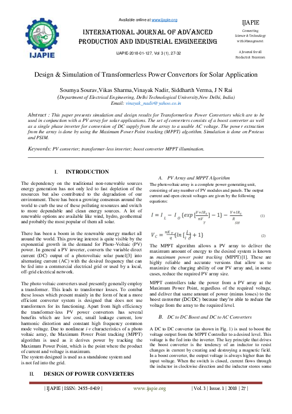 (PDF) Design & Simulation of Transformerless Power Convertors for Solar ...