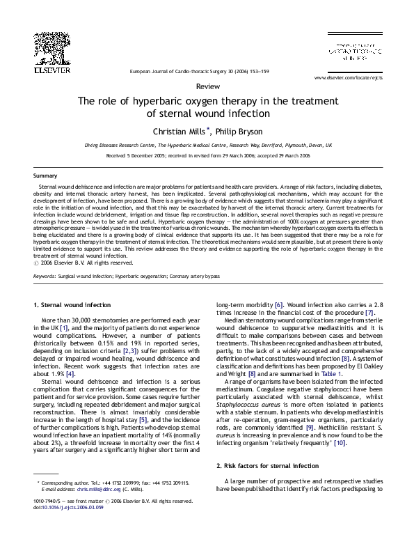 (PDF) The role of hyperbaric oxygen therapy in the treatment of sternal ...