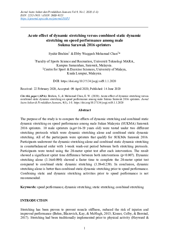 (PDF) Acute effect of dynamic stretching versus combined static dynamic ...