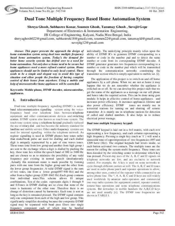 (PDF) Dual Tone Multiple Frequency Based Home Automation System