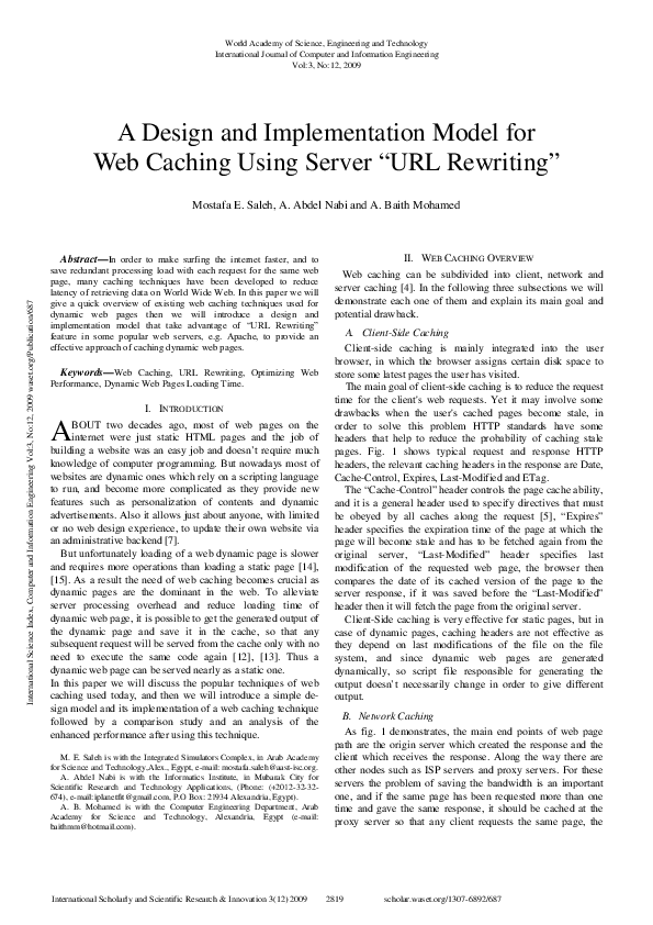 (PDF) A Design And Implementation Model For Web Caching Using Server ...