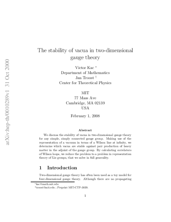 (PDF) The stability of vacua in twodimensional gauge theory Jan