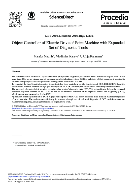 (PDF) Object Controller of Electric Drive of Point Machine with ...