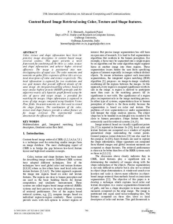 (PDF) Content Based Image Retrieval Using Color, Texture and Shape ...