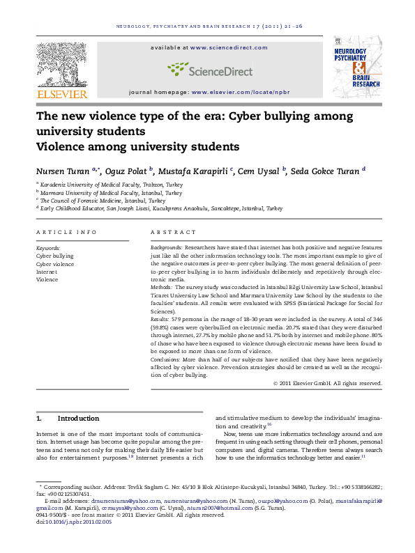 (PDF) The new violence type of the era: Cyber bullying among university ...