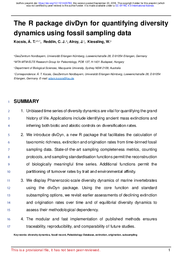(PDF) The R package divDyn for quantifying diversity dynamics using ...