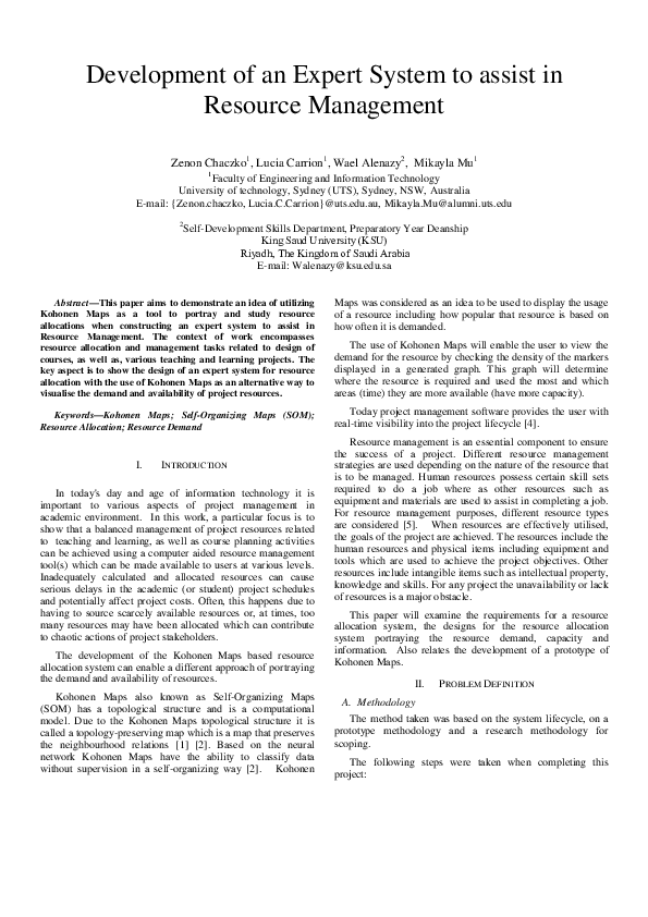 (PDF) Development of an expert system to assist in Resource Management