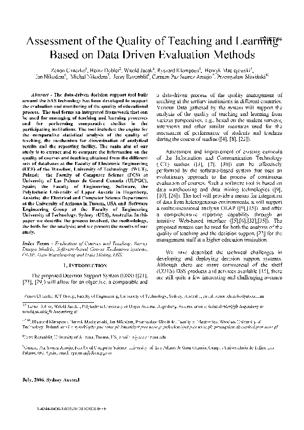 (PDF) Assessment of the Quality of Teaching and Learning Based on Data ...