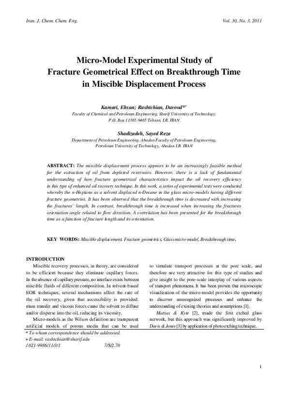 (PDF) Micro Model Experimental Study of Fracture Geometrical Effect on ...