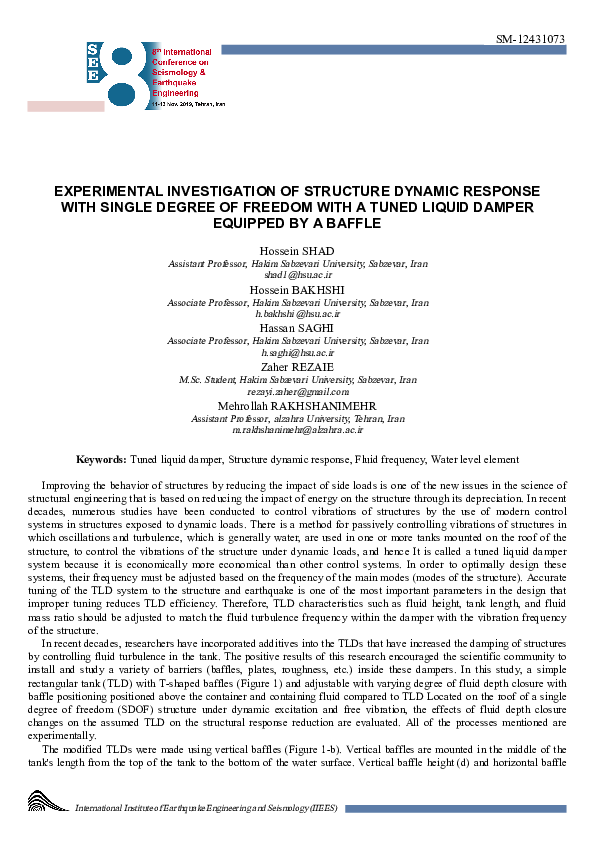 (PDF) Experimental Investigation of Structure Dynamic Response with ...