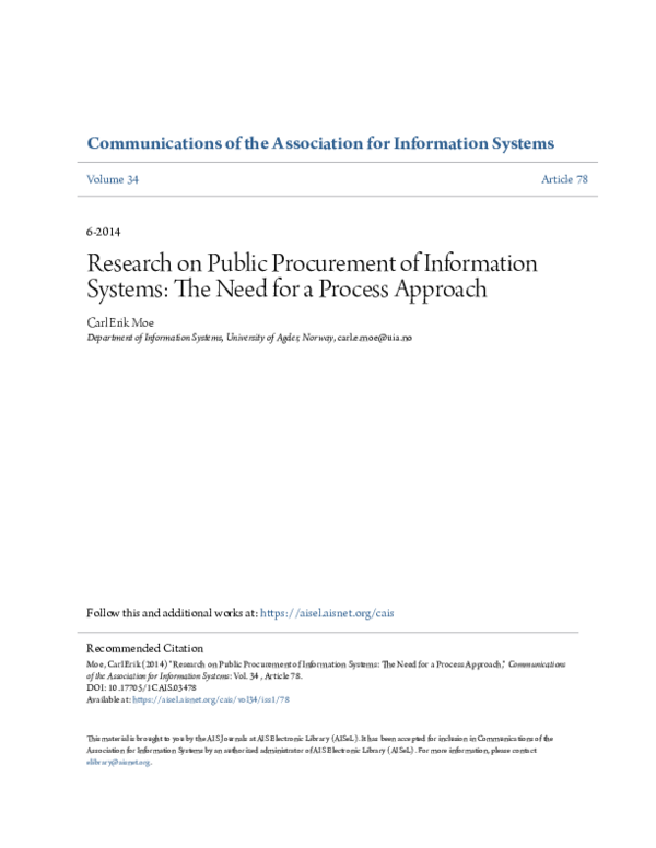 (PDF) Research on Public Procurement of Information Systems: The Need ...