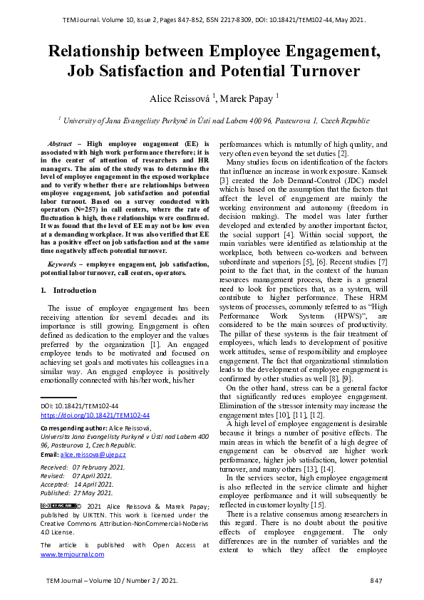 (PDF) Relationship between Employee Engagement, Job Satisfaction and ...