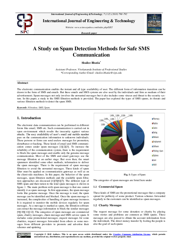 (PDF) A Study on Spam Detection Methods for Safe SMS Communication