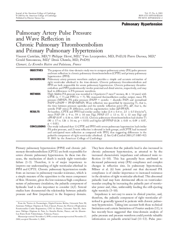 (PDF) Pulmonary artery pulse pressure and wave reflection in chronic ...