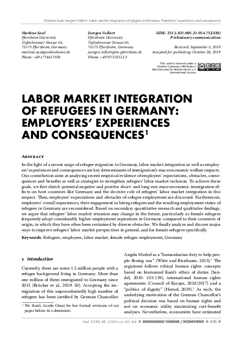 (PDF) Labor market integration of refugees in Germany: Employers ...