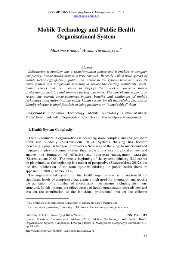 (PDF) Mobile Technology and Public Health Organisational System