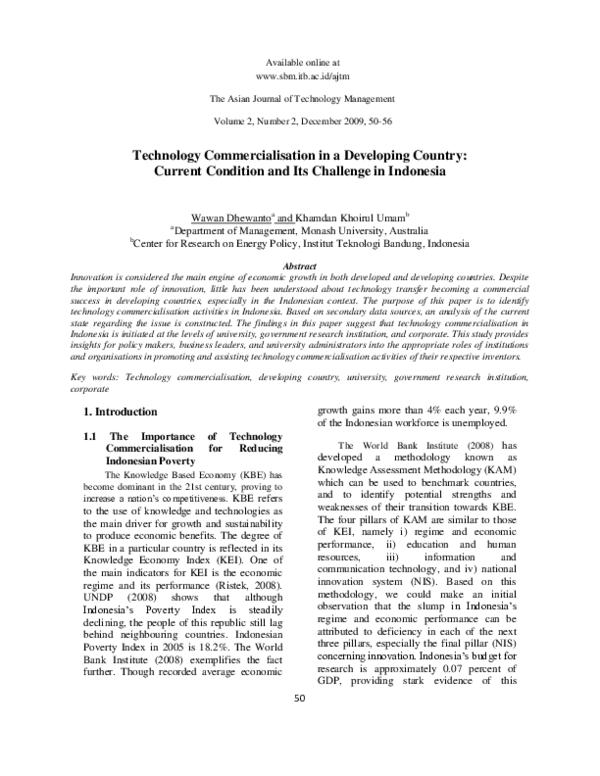 (PDF) Technology Commercialisation in a Developing Country: Current ...