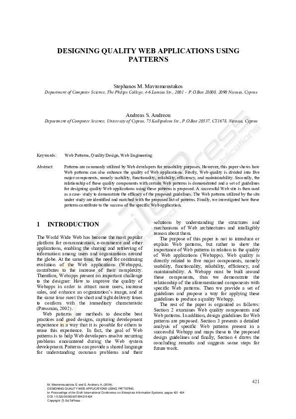 (PDF) Designing Quality Web Applications Using Patterns