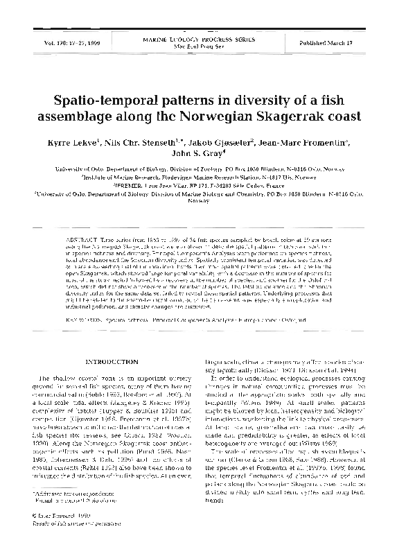 (PDF) Spatio-temporal patterns in diversity of a fish assemblage along ...
