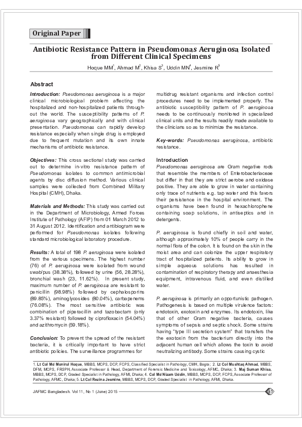 (PDF) Antibiotic Resistance Pattern in Pseudomonas aeruginosa Isolated ...