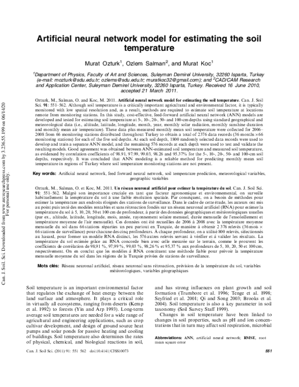 (PDF) Artificial neural network model for estimating the soil temperature