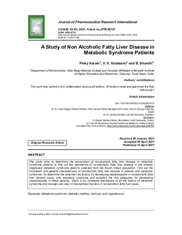 (PDF) A Study of Non Alcoholic Fatty Liver Disease in Metabolic ...