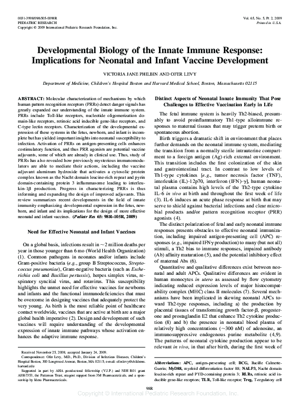 (PDF) Developmental Biology of the Innate Immune Response: Implications ...