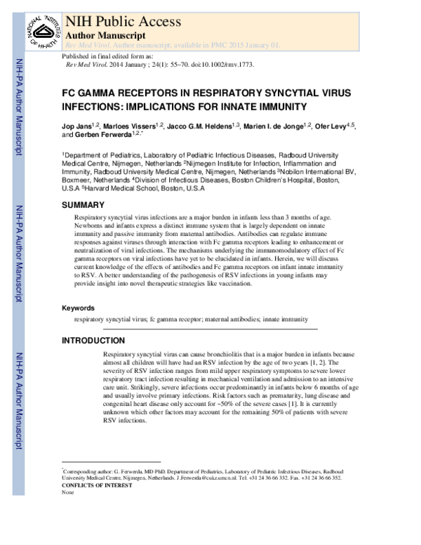 (PDF) Fc gamma receptors in respiratory syncytial virus infections ...