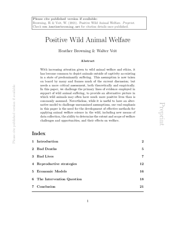 (PDF) Positive Wild Animal Welfare