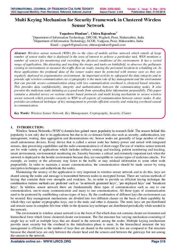 (PDF) Multi-Keying Security Framework for Wireless Sensor Networks