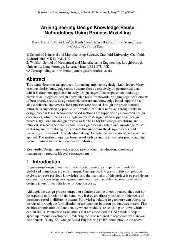 (PDF) Methodology for Reusing Engineering Design Knowledge