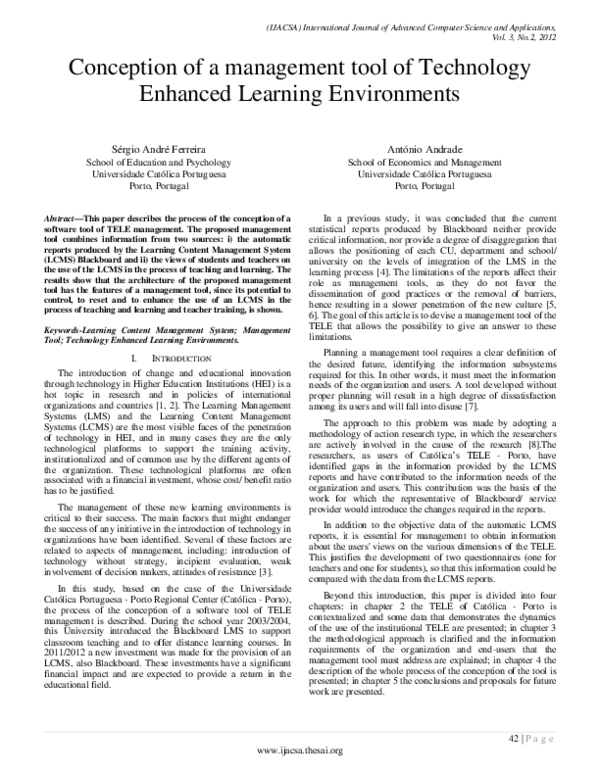 (PDF) Conception of a management tool of Technology Enhanced Learning ...