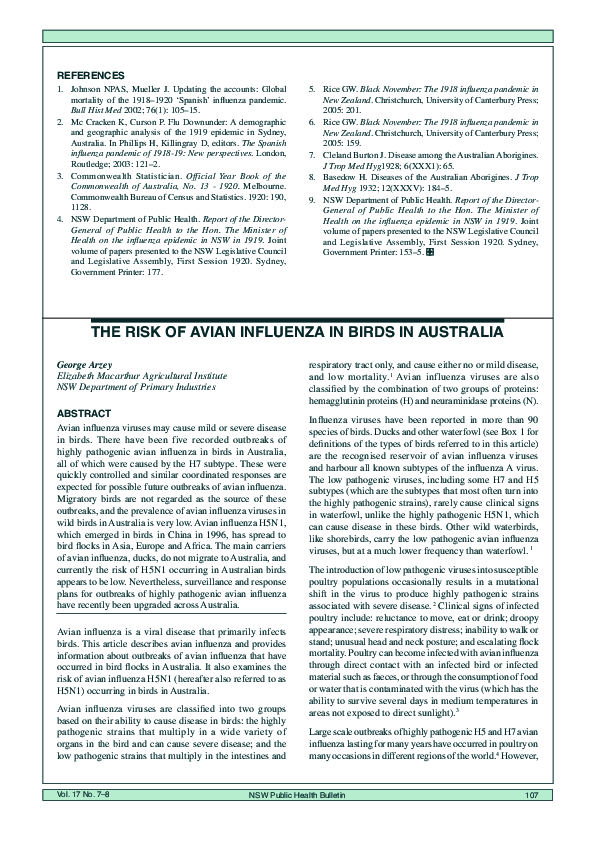 (PDF) The risk of avian influenza in birds in Australia