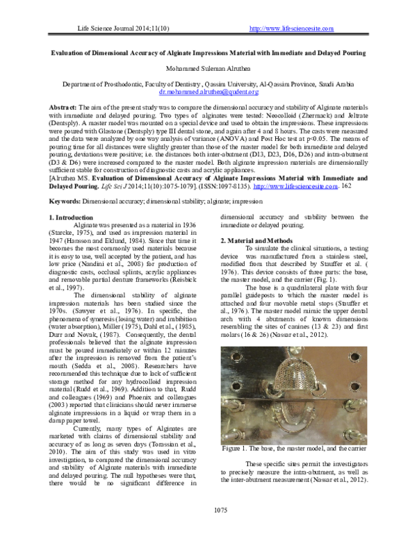 (PDF) Evaluation of Dimensional Accuracy of Alginate Impressions ...
