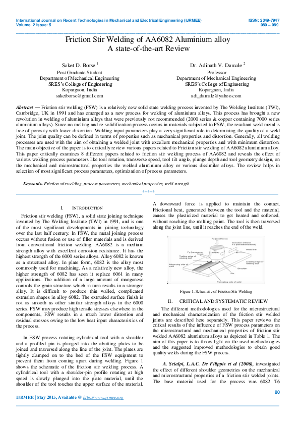(PDF) Friction Stir Welding of AA 6082 Aluminium alloy A state-ofthe ...