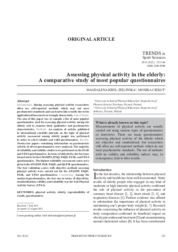 (PDF) Assessing physical activity in the elderly: a comparative study ...