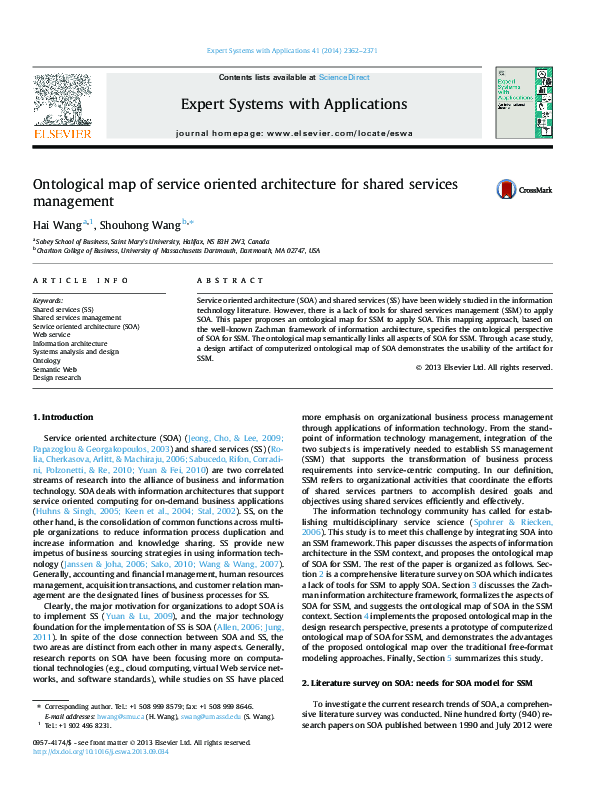 (PDF) Ontological map of service oriented architecture for shared ...