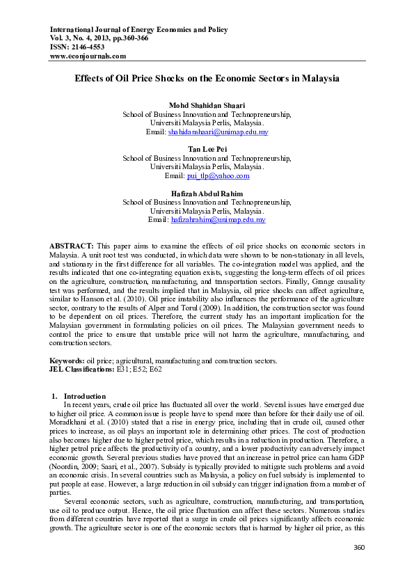 (PDF) Effects of Oil Price Shocks on the Economic Sectors in Malaysia