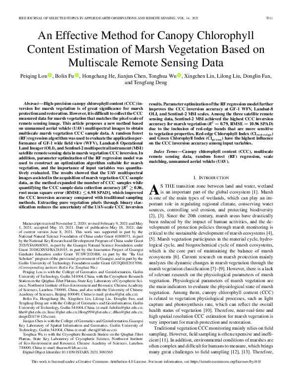 (PDF) An Effective Method for Canopy Chlorophyll Content Estimation of ...