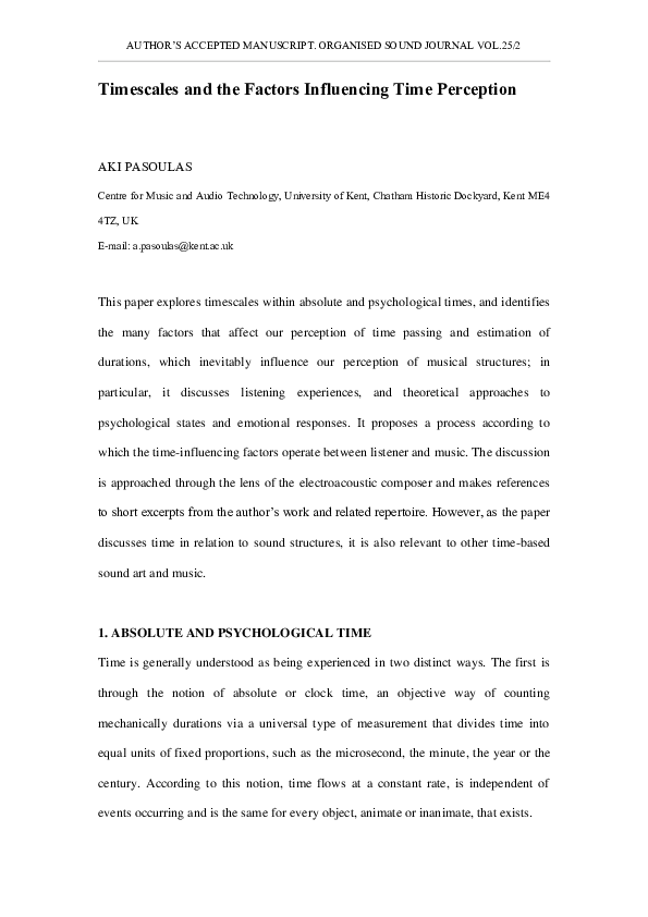 (PDF) Timescales and the Factors Influencing Time Perception