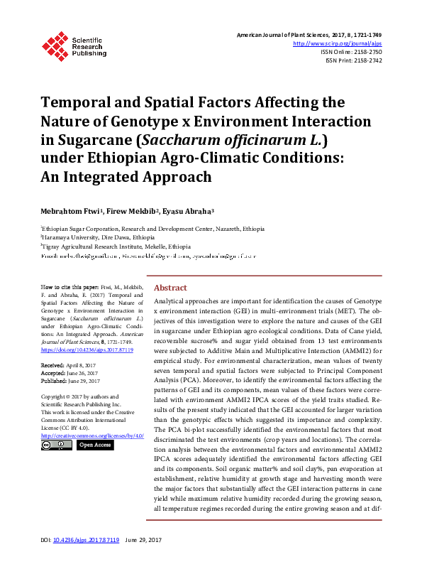 (PDF) Temporal and Spatial Factors Affecting the Nature of Genotype x ...