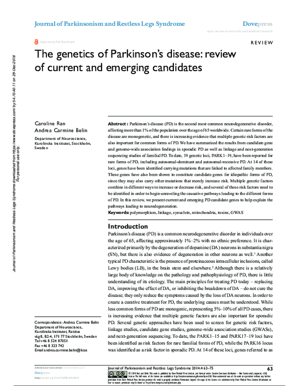 (PDF) The genetics of Parkinson’s disease: review of current and ...