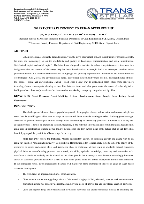 (PDF) Smart Cities in Context to Urban Development
