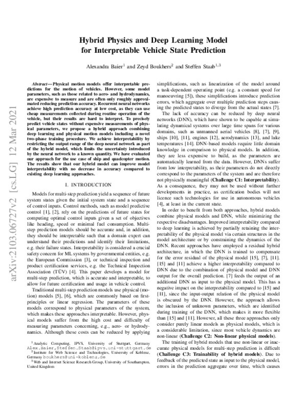 (PDF) Hybrid Physics and Deep Learning Model for Interpretable Vehicle ...