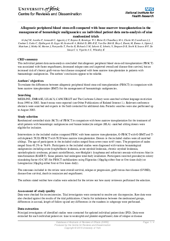 (PDF) Allogeneic Peripheral Blood Stem-Cell Compared With Bone Marrow ...