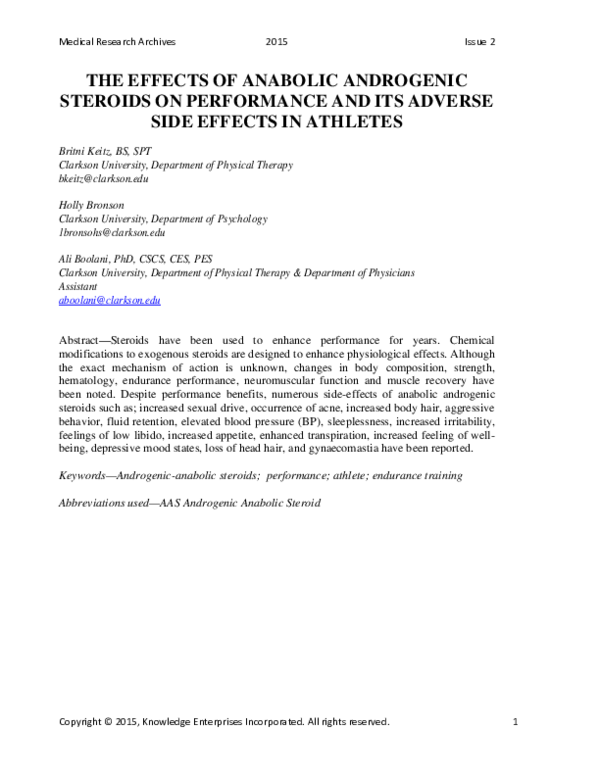 (PDF) The Effects of Anabolic Androgenic Steroids on Performance and ...