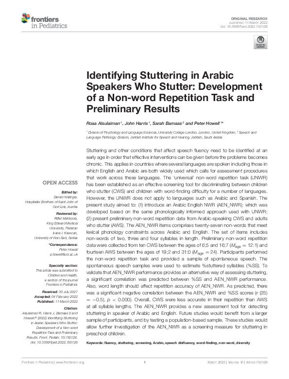 (PDF) Identifying Stuttering in Arabic Speakers Who Stutter ...