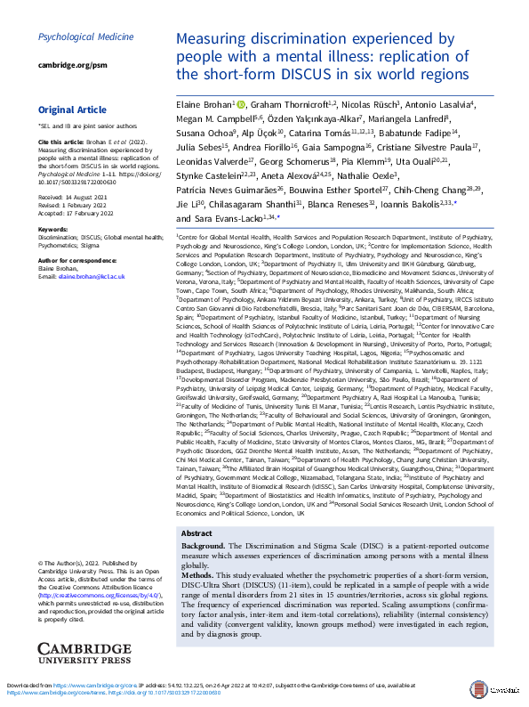(PDF) Measuring discrimination experienced by people with a mental ...